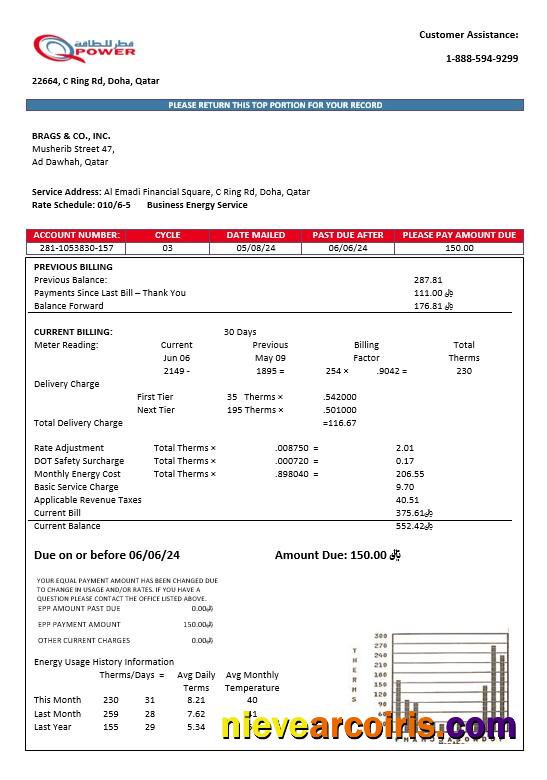 Qatar Power Company electricity business utility bill
